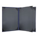 A grey rectangular menu cover with black corners and a black border.