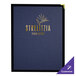 A blue H. Risch, Inc. menu cover with gold text on it.