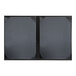 A black rectangular object with black corners and a metal frame.