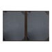 A black rectangular linen menu cover with album style corners.
