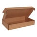 A Lavex kraft corrugated mailer box with a lid open.