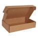 A Lavex Kraft corrugated mailer with a lid open.
