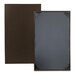 A black and brown H. Risch, Inc. customizable menu cover with a black frame.