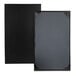 A black rectangular menu cover with black edges.