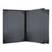 A black H. Risch, Inc. customizable menu cover with black album style corners on a white surface.