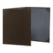 A brown H. Risch, Inc. menu cover with grey album style corners containing two black pages.