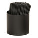 A black metal cylinder with black straws inside.