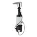 A Bobrick polished chrome deck-mount automatic liquid soap dispenser with a black and white pump on a white background.