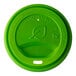 A green compostable plastic sip lid for an 8 oz. hot cup.
