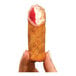 A hand holding a Finger Food Products Raspberry Cheesecake Dessert Log