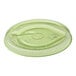 A green compostable plastic flat lid with a straw hole designed for 9-24 oz. cold cups.
