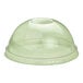 A green compostable plastic dome lid for cold cups with a straw hole in the center.