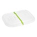 A clear plastic lid with a green stripe.