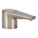 A close-up of a Bobrick brushed nickel deck-mount automatic foam soap dispenser.