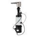 A Bobrick Designer Series brushed nickel deck-mount automatic foam soap dispenser pump with black and white accents.
