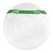 A clear plastic lid with green stripes and a straw slot.