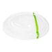 A clear plastic lid with a green stripe.