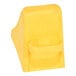 A yellow polyethylene wheel chock with a handle.