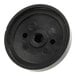 A black circular thermostat knob with holes in it.