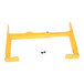 A yellow steel adjustable trailer wheel lock with a handle and two keys.