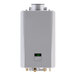A white Rinnai tankless water heater with a digital display.