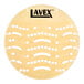 A round, yellow deodorizing gel urinal screen with perforations and the Lavex logo on top.