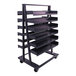A heavy-duty double-sided A-frame cart with 12 trays and four caster wheels.