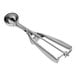 A stainless steel squeeze handle disher with a round scoop, designed for portioning 0.63 oz servings.