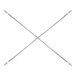 A galvanized steel scaffolding cross brace in an X shape.
