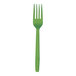 A green Eco-Products Cutlerease compostable plastic fork.