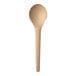 A close up of an Eco-Products beige CPLA plastic soup spoon with a handle.
