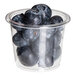 A plastic container of blueberries.