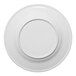 A white round porcelain plate with an embossed wide rim.