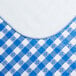 A royal blue and white gingham vinyl table cover with a flannel backing.