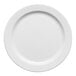 A round, warm white porcelain banquet plate with a medium rim.