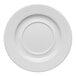 A white round embossed wide rim soup bowl saucer.