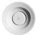A white round porcelain plate with an embossed wide rim, viewed from above.