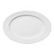 A white oval porcelain platter with a wide rim.