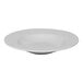 A white round porcelain plate with a wide rim and deep center.