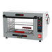 A silver and black Metro HotBlox Xpress small countertop heated holding cabinet with a glass door.