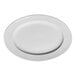 An oval white embossed wide rim platter.