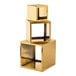 A set of three gold stainless steel square risers stacked on top of each other.