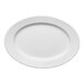 An oval white platter with an embossed wide rim.