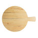 A round faux wood melamine serving board with a handle.