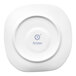 A white porcelain Ariane Earth saucer with blue text.