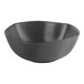 A black bowl with a curved edge on a white background.