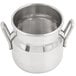 A silver stainless steel American Metalcraft milk can creamer with two handles.