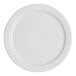 A round, warm white porcelain banquet plate with a medium rim.