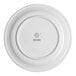 A round white porcelain banquet plate with a medium rim.