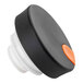 A black plastic lid with an orange thumb press designed for a 34 oz. coffee carafe.